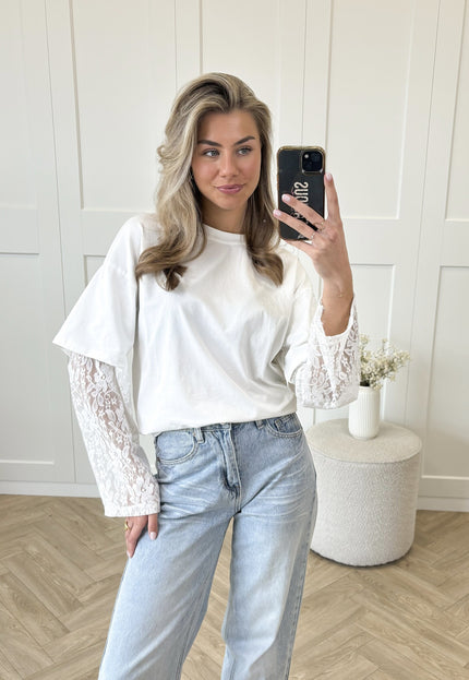 Famous Online Store Lace sleeve shirt wit