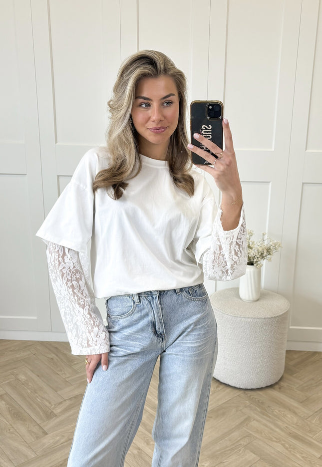 Famous Online Store Lace sleeve shirt wit