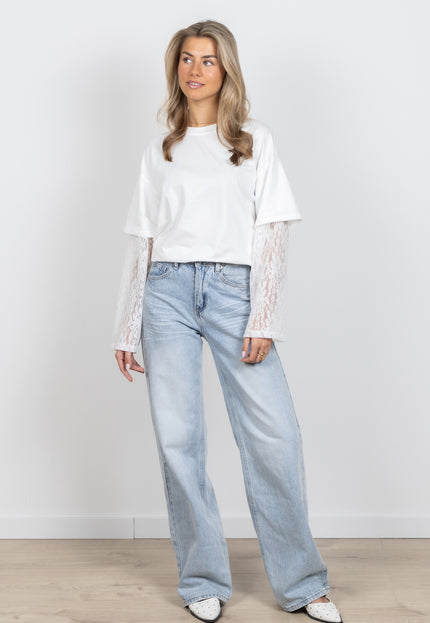 Famous Online Store Lace sleeve shirt wit