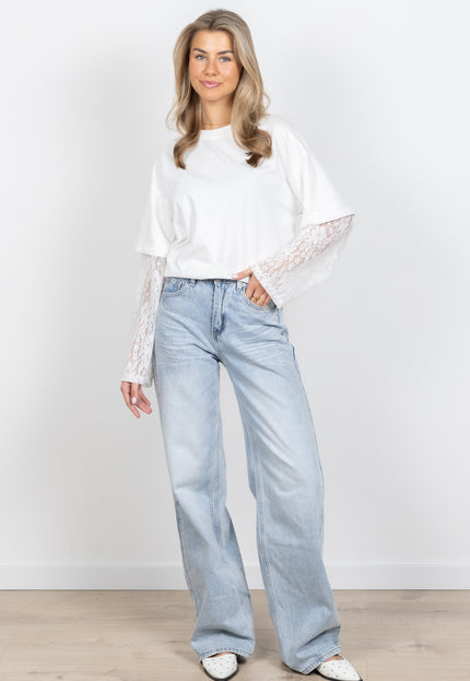 Famous Online Store Lace sleeve shirt wit