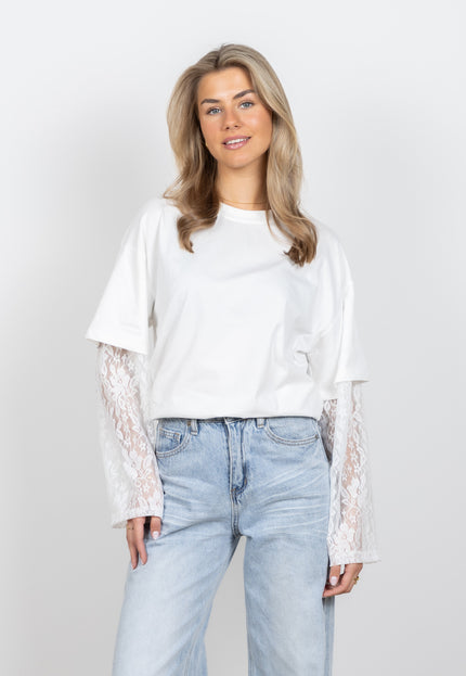 Famous Online Store Lace sleeve shirt wit