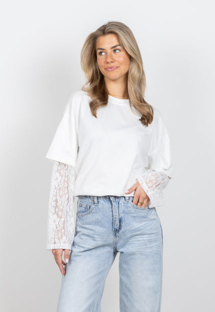Famous Online Store Lace sleeve shirt wit