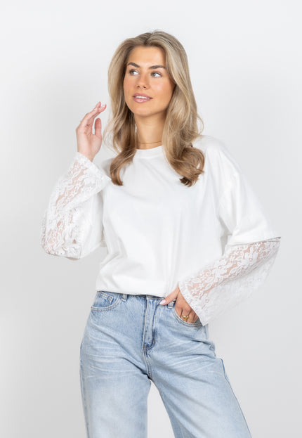 Famous Online Store Lace sleeve shirt wit