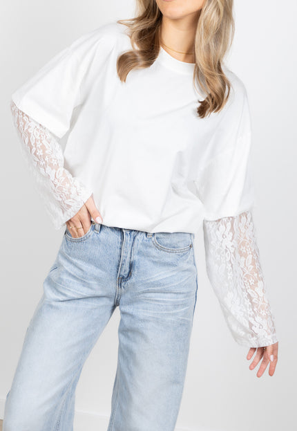 Famous Online Store Lace sleeve shirt wit