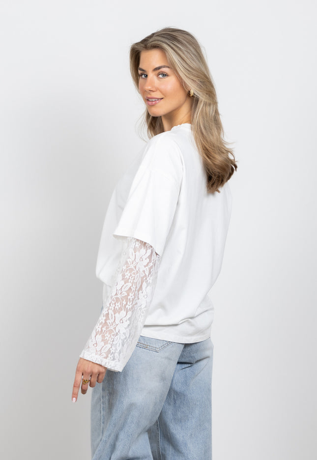 Famous Online Store Lace sleeve shirt wit