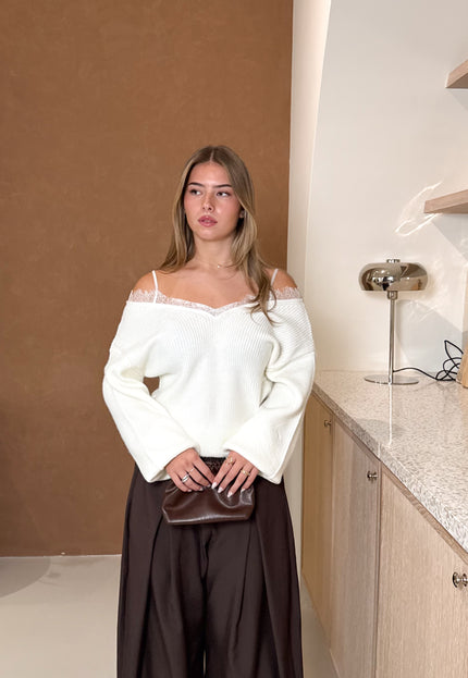Famous Online Store Lace trui off shoulder off white