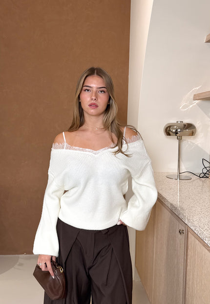 Famous Online Store Lace trui off shoulder off white