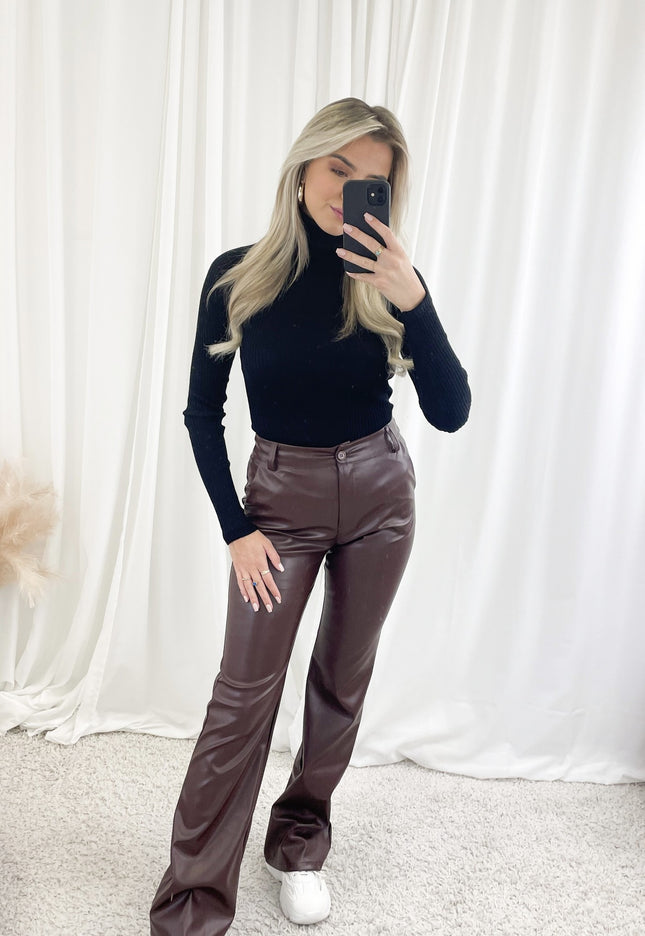 Famous Online Store Leather flare broek Yara bruin