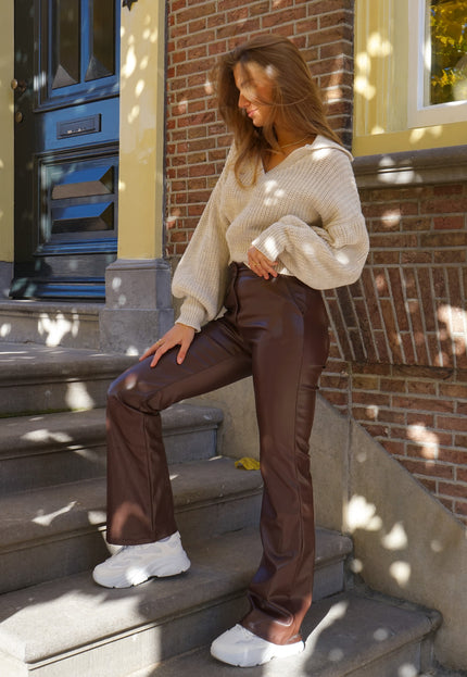Famous Online Store Leather flare broek Yara bruin