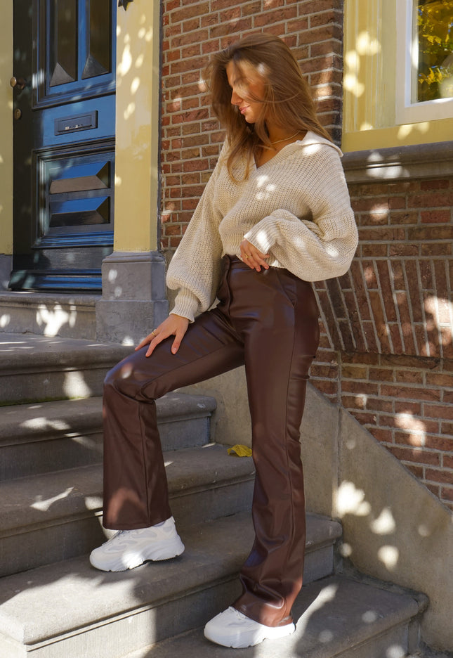 Famous Online Store Leather flare broek Yara bruin