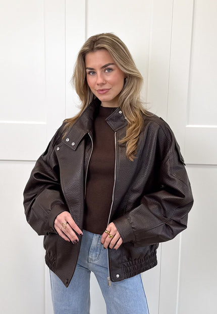 Famous Online Store Leer look jacket Amelia bruin
