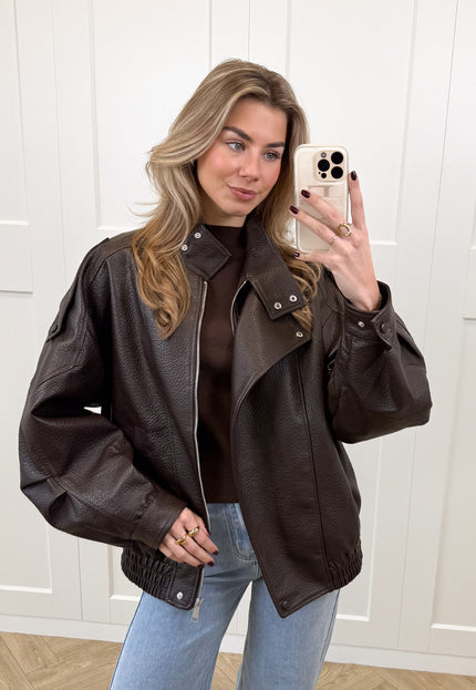 Famous Online Store Leer look jacket Amelia bruin