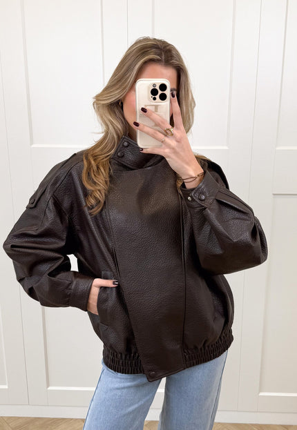 Famous Online Store Leer look jacket Amelia bruin
