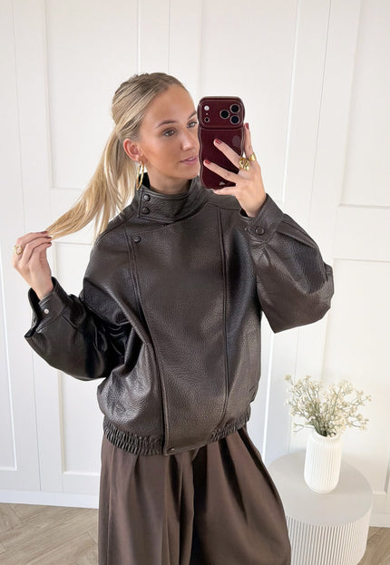 Famous Online Store Leer look jacket Amelia bruin