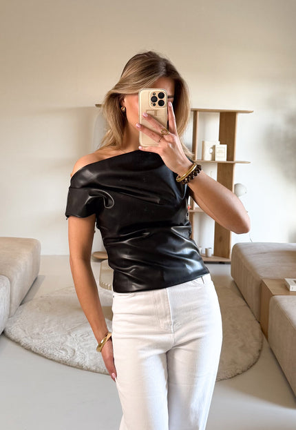 Famous Online Store Leren top off shoulder Valerie zwart