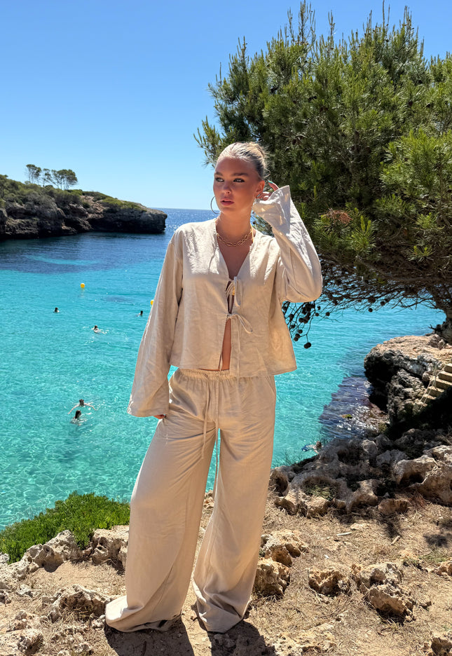 Famous Online Store Linnen broek Lua taupe