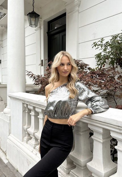 Famous Online Store Metallic one sleeve top zilver