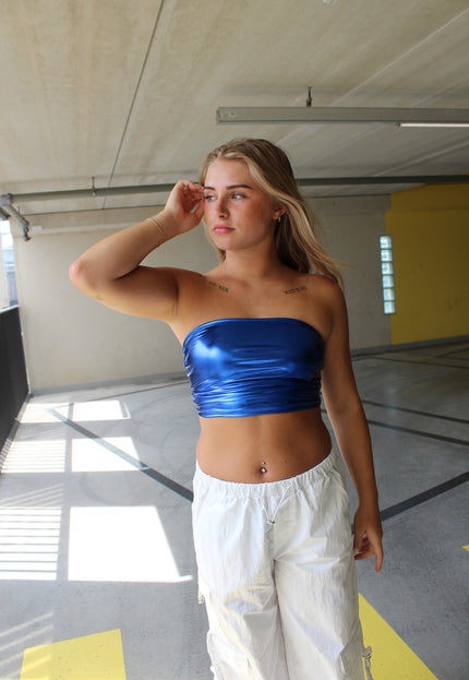 Famous Online Store Metallic tube top blauw