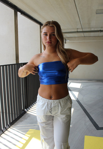 Famous Online Store Metallic tube top blauw