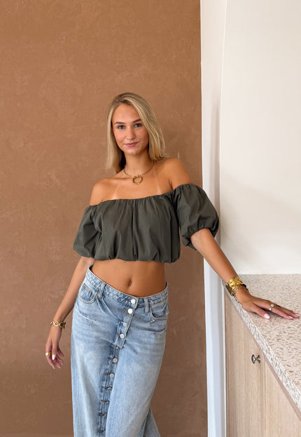 Famous Online Store Off shoulder Kiara top kaki