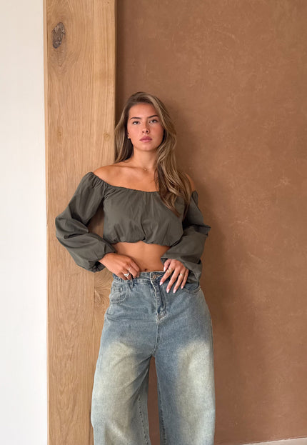Famous Online Store Off shoulder Lena top kaki