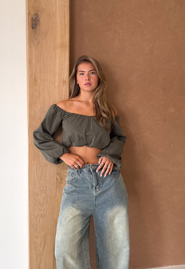 Famous Online Store Off shoulder Lena top kaki