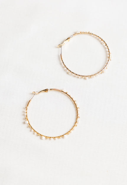 Famous Online Store Oorbel witte kralen goud