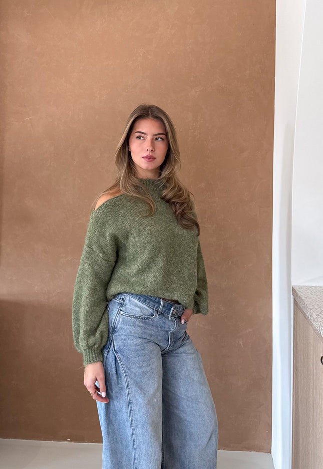 Famous Online Store Open shoulder trui Lucy groen