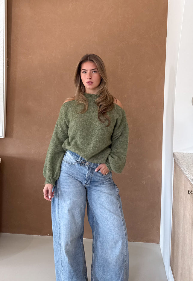 Famous Online Store Open shoulder trui Lucy groen