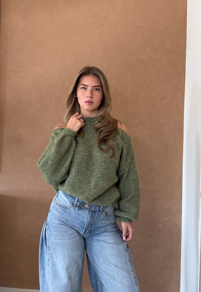 Famous Online Store Open shoulder trui Lucy groen
