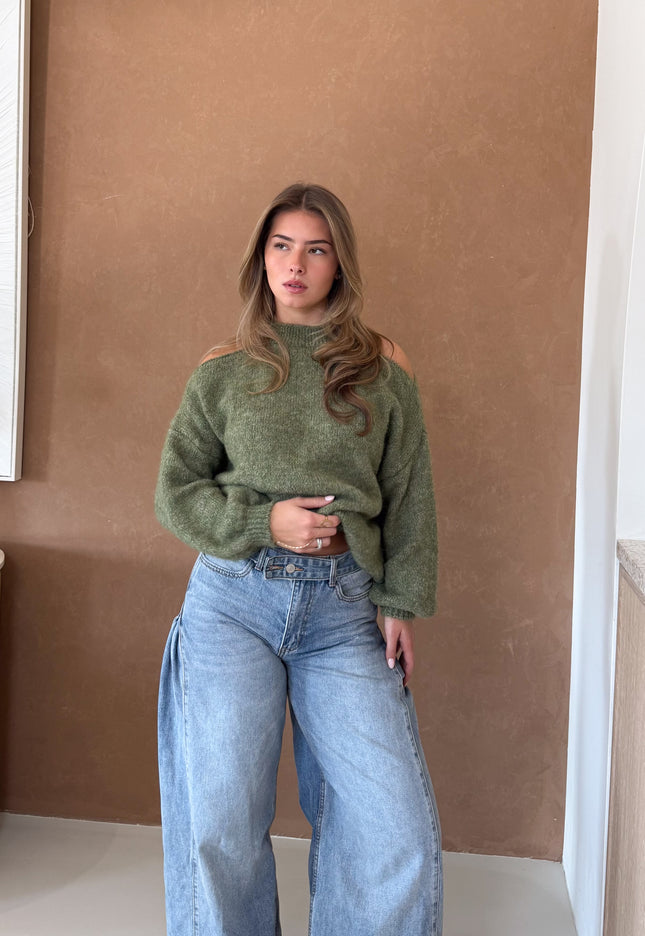 Famous Online Store Open shoulder trui Lucy groen