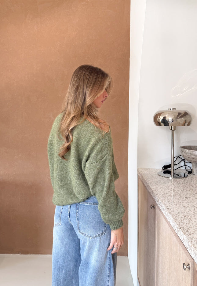 Famous Online Store Open shoulder trui Lucy groen