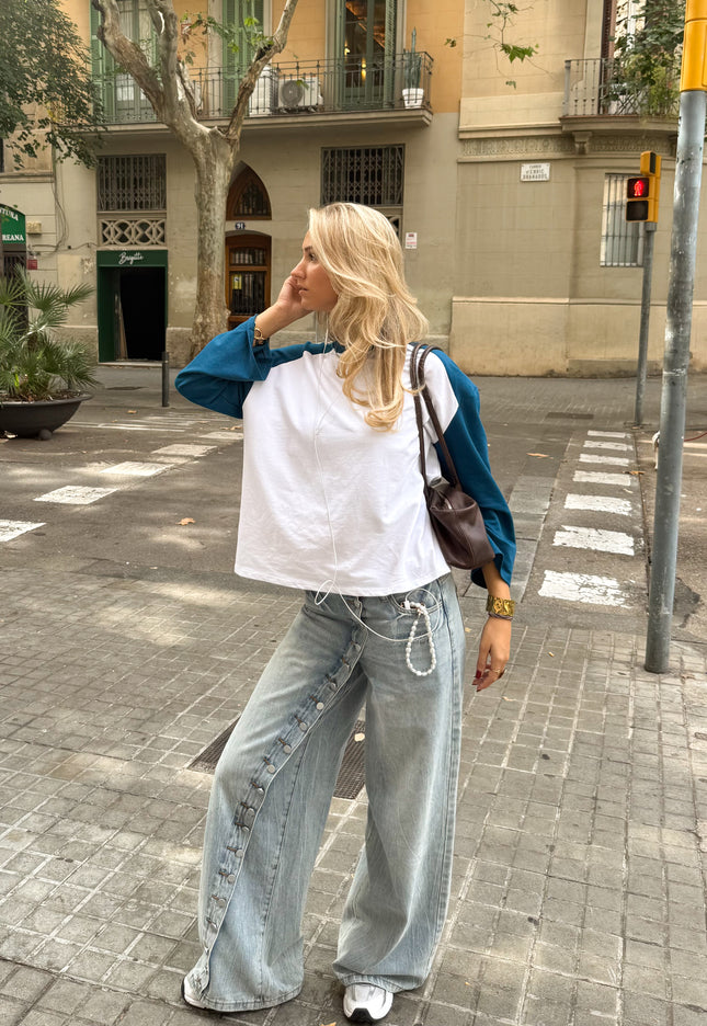 Famous Online Store Oversized T-shirt petrol mouwen