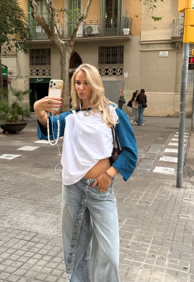 Famous Online Store Oversized T-shirt petrol mouwen