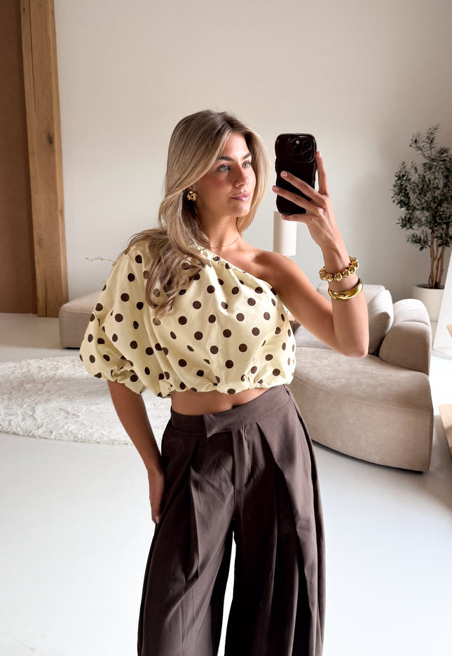 Famous Online Store Polkadots top one sleeve top geel