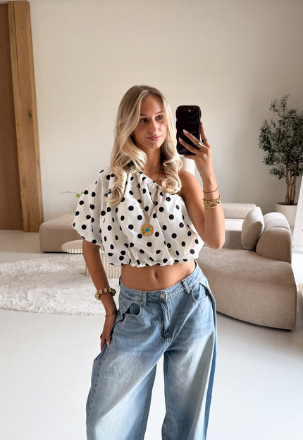Famous Online Store Polkadots top one sleeve top wit