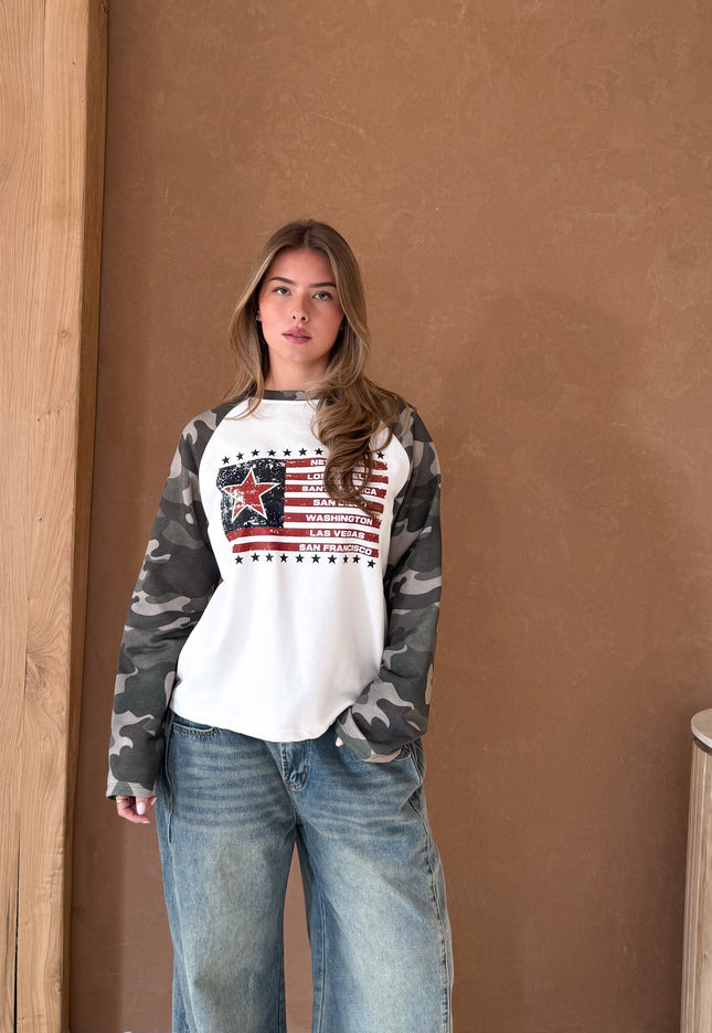 Famous Online Store Printed American flag longsleeve