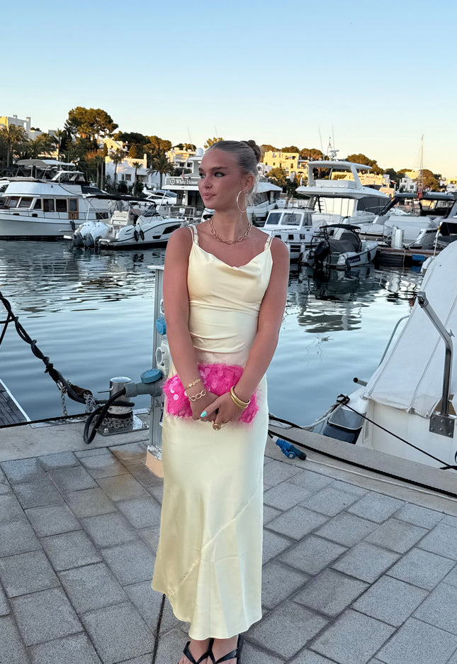 Famous Online Store Satin dress Liva geel