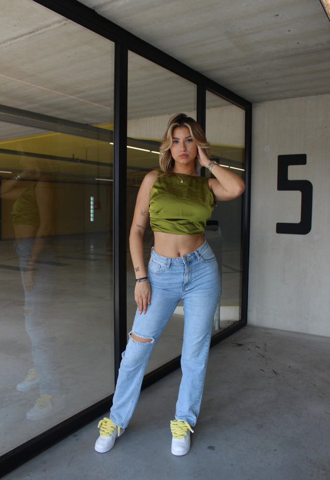 Famous Online Store Satin wrap top Jill olive green