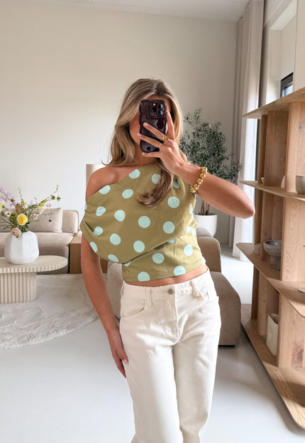 Famous Online Store Stippen top off shoulder Polka groen