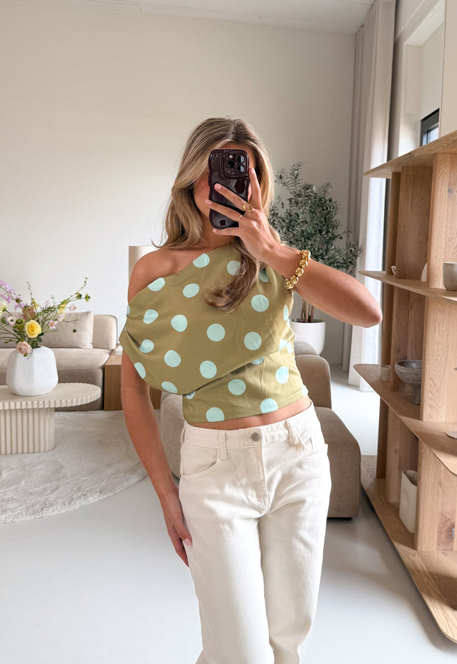 Famous Online Store Stippen top off shoulder Polka groen