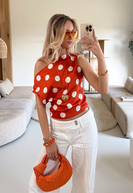 Famous Online Store Stippen top off shoulder Polka oranje
