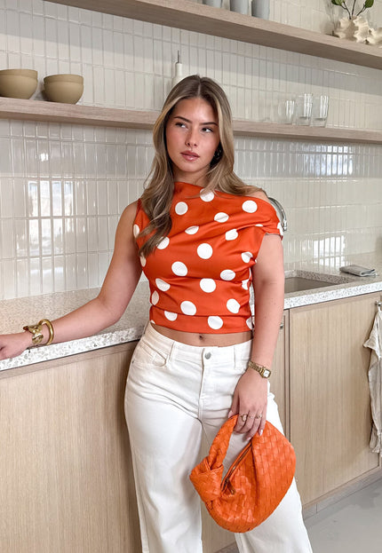 Famous Online Store Stippen top off shoulder Polka oranje
