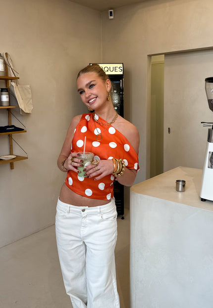 Famous Online Store Stippen top off shoulder Polka oranje