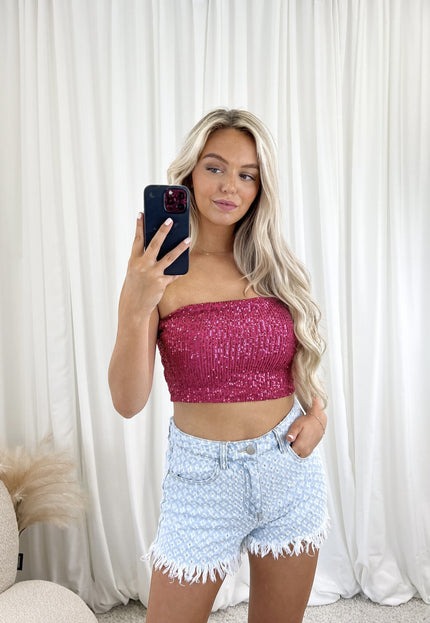 Famous Online Store Strapless glitter top fuschia