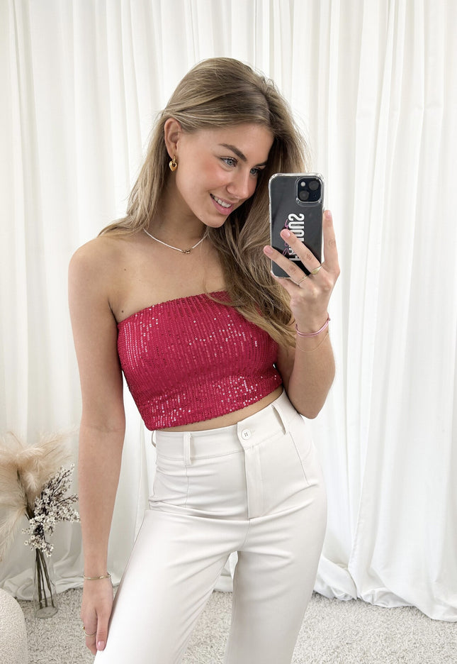 Famous Online Store Strapless glitter top fuschia