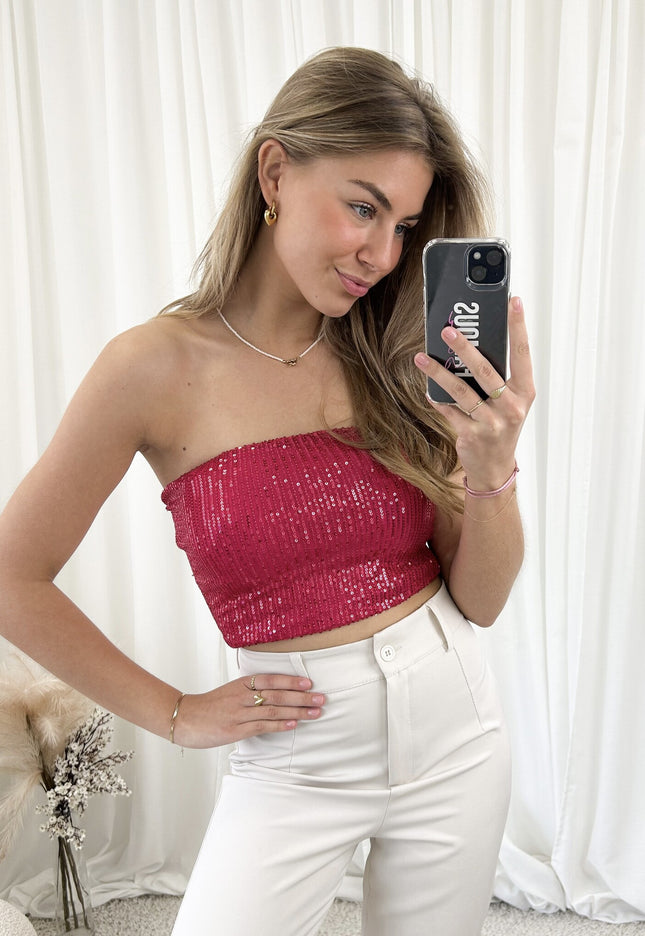 Famous Online Store Strapless glitter top fuschia