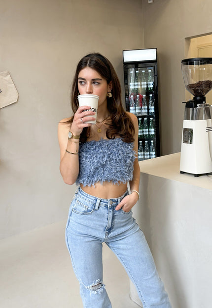 Famous Online Store Strapless veren top blauw