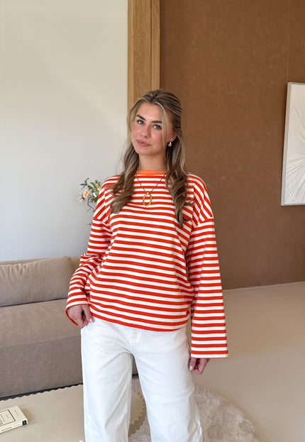 Famous Online Store Strepen flare longsleeve oranje