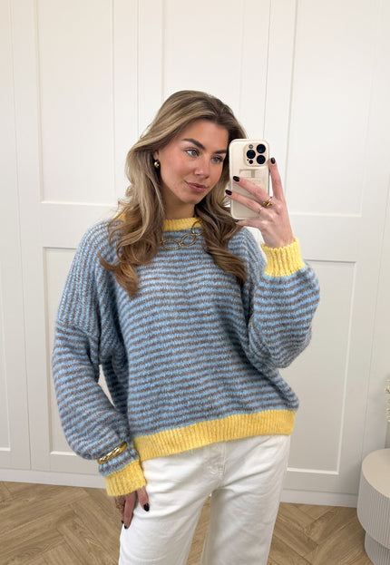 Famous Online Store Strepen knit Leah blauw/geel/bruin